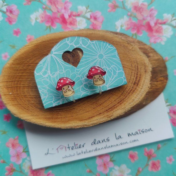 boucles d'oreilles champignons rouge clair