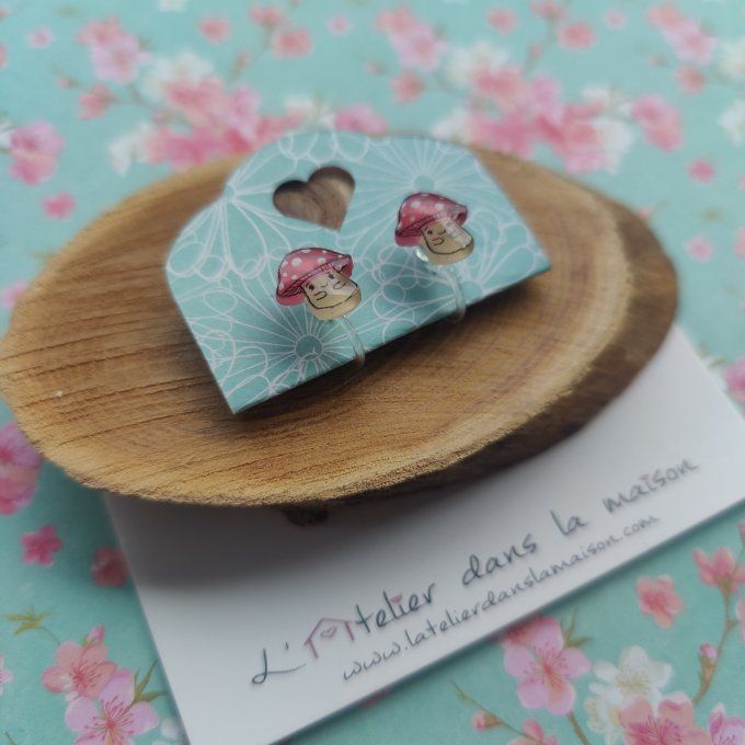 boucles d'oreilles champignons rouge clair