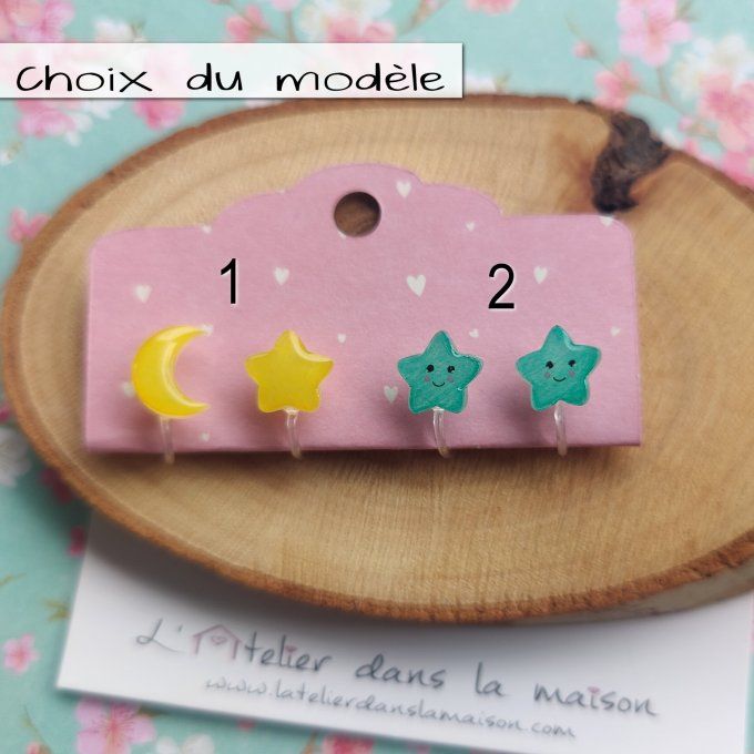 Boucles d'oreilles avec ou sans perçage étoiles ou lunes