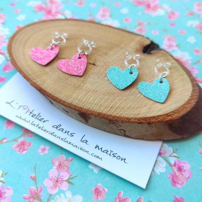 boucles sans trous clips pendantes coeurs