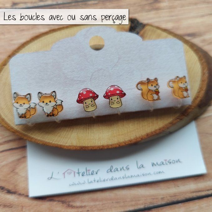 Boucles d'oreilles avec ou sans perçage automne
