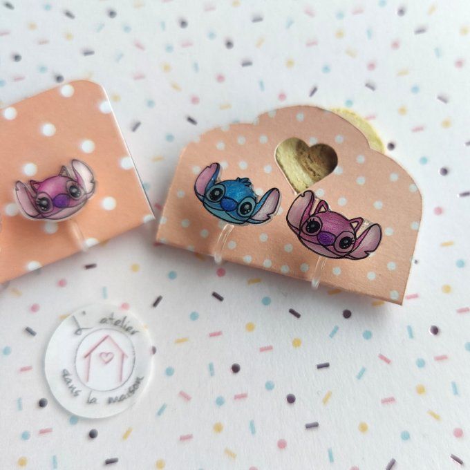 boucles clips enfant inspiration Stitch et Angel oreillées non percées