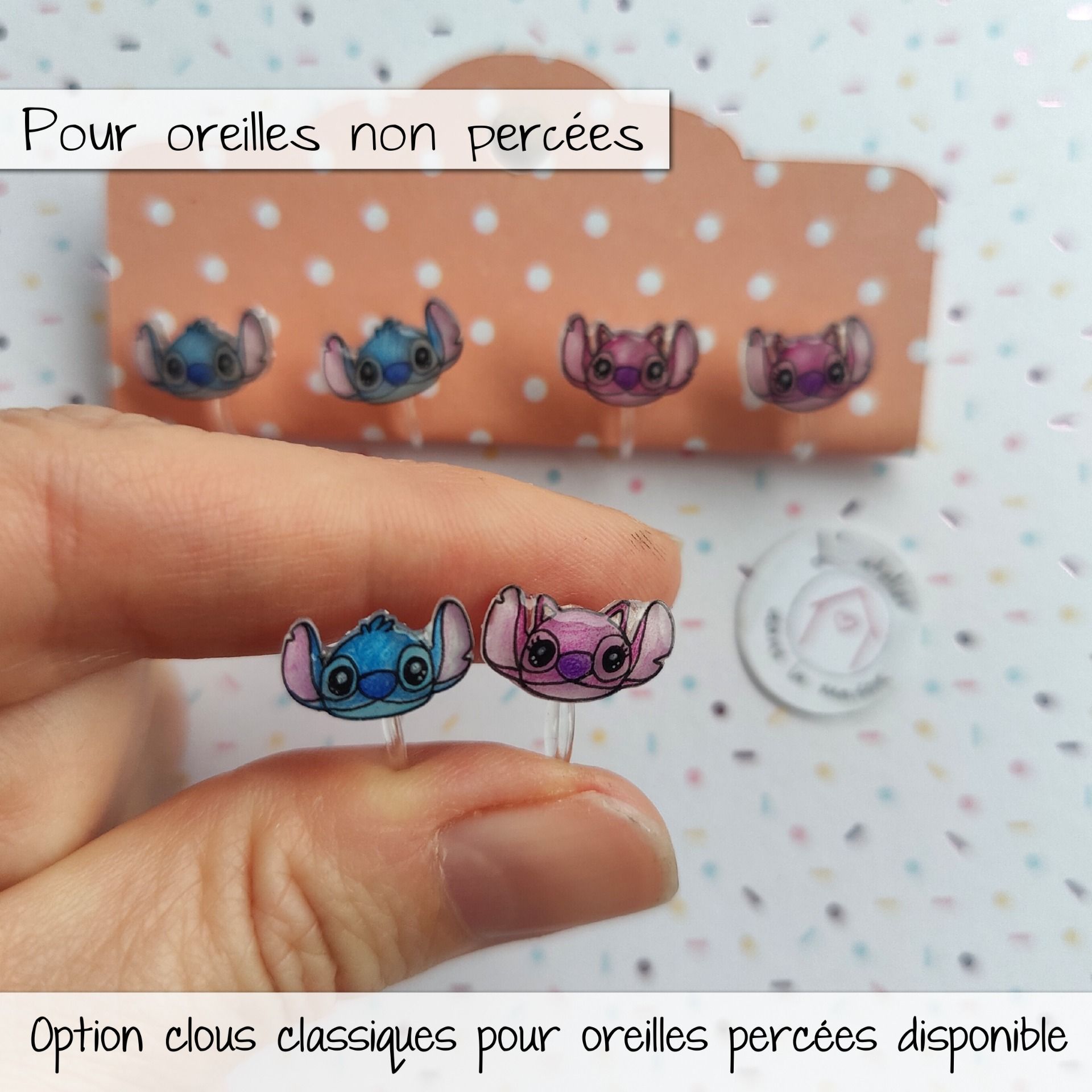 boucles clips enfant inspiration Stitch et Angel Boucles d'oreilles avec ou sans perçage Stitch et Angel