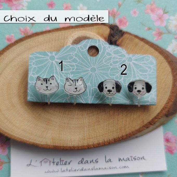 Boucles d'oreilles sans perçage tête de chat ou chien