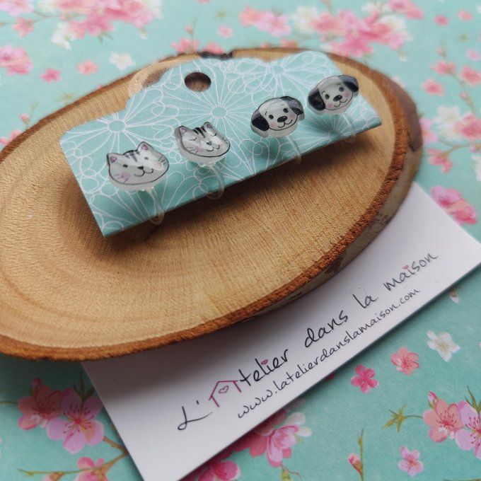 Boucles d'oreilles sans perçage tête de chat ou chien
