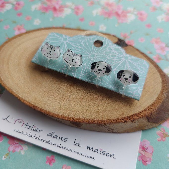 Boucles d'oreilles sans perçage tête de chat ou chien