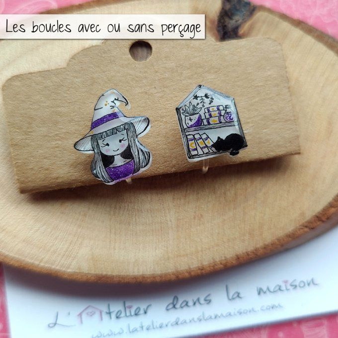 Boucles d'oreilles avec ou sans perçage Sorcellerie