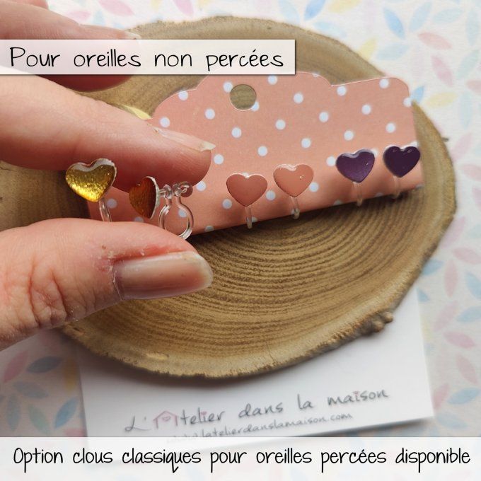 Les petits clips coeurs classiques, boucles d'oreilles sans perçage 