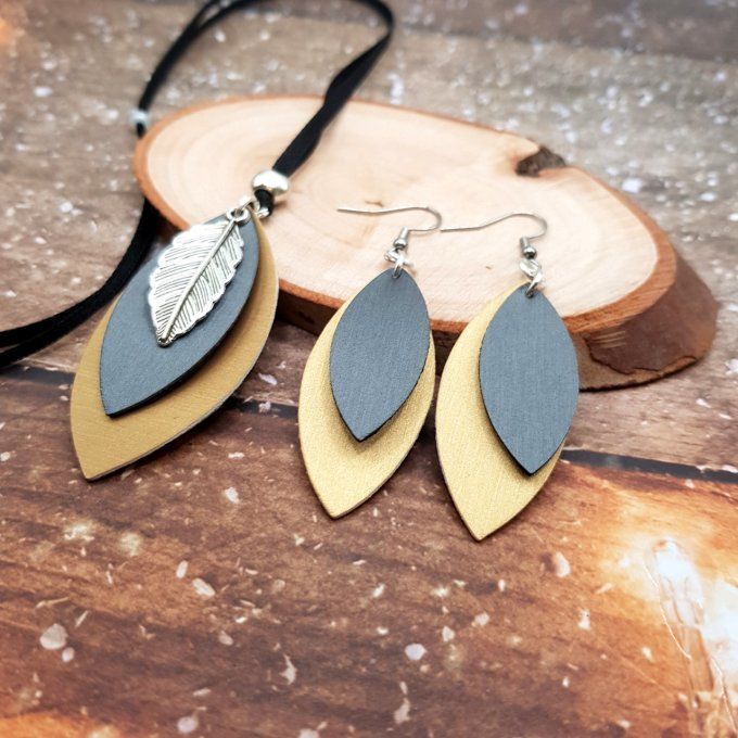 Collier ou Boucles d'oreilles noir et doré