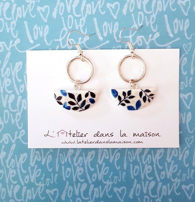 boucles d'oreilles feuilles indigo