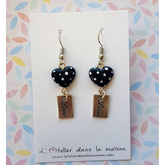 boucles coeur rétro noir pois blanc