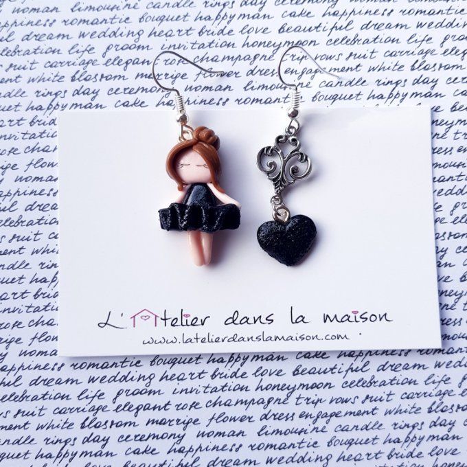 Boucles d'oreilles danseuse de ballet et coeur