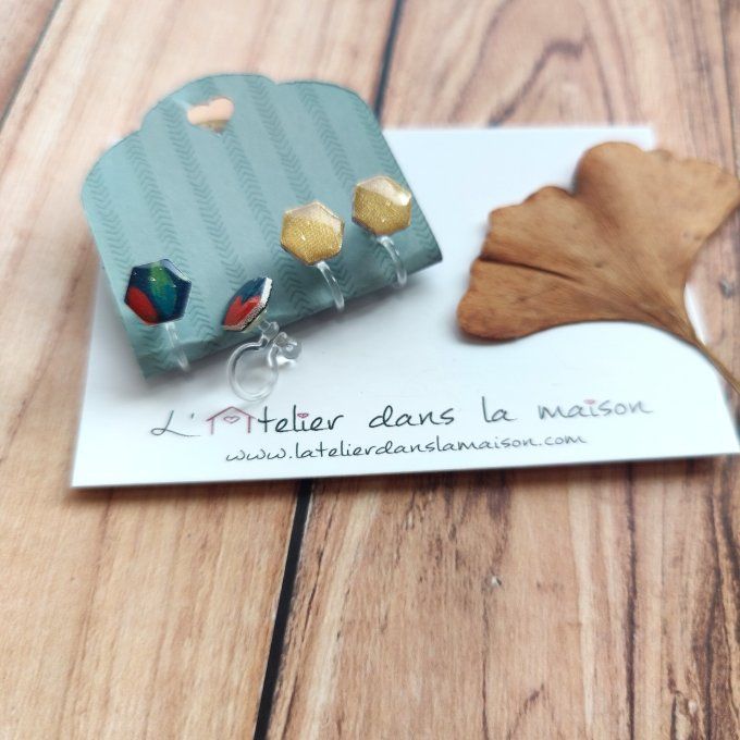 Les  mini clips hexagones, boucles d'oreilles sans perçage 
