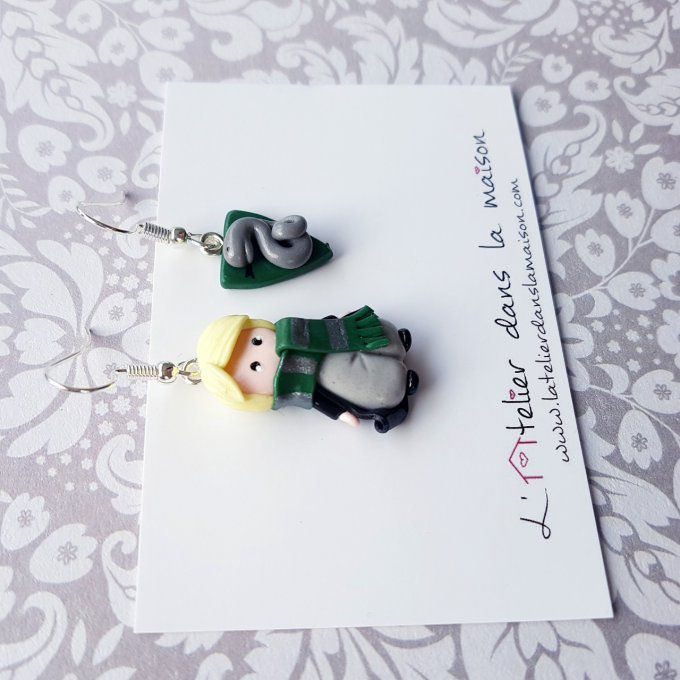 Boucles d'oreilles asymétriques inspiration Professeur Rogue ou Drago Malfoy