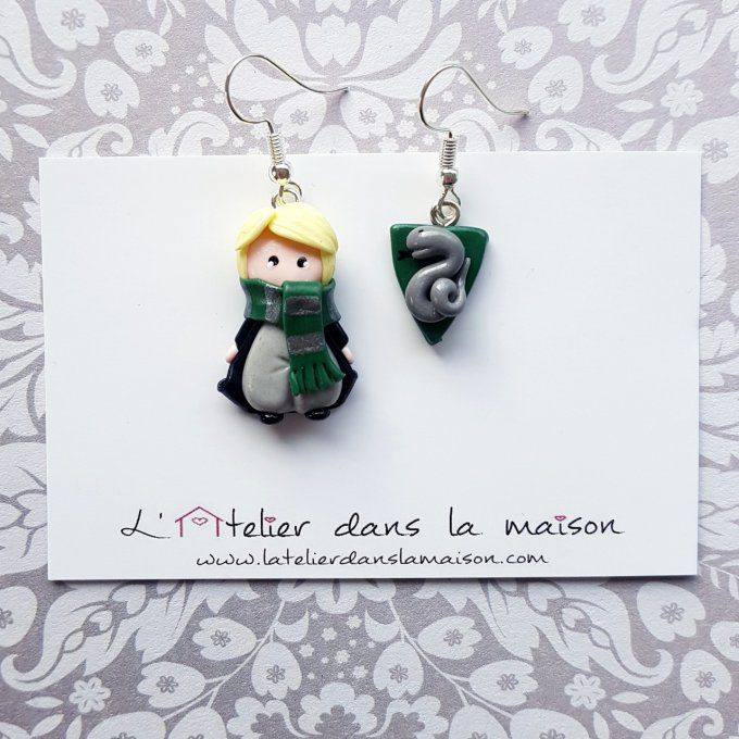 Boucles d'oreilles asymétriques inspiration Professeur Rogue ou Drago Malfoy