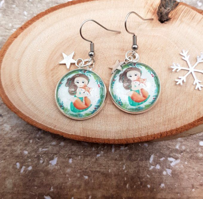 Boucles d'oreilles noel fillette au renard