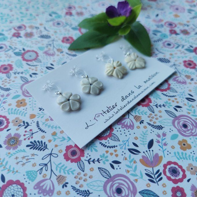 Boucles d'oreilles sans perçage fleur reflets or ou argent