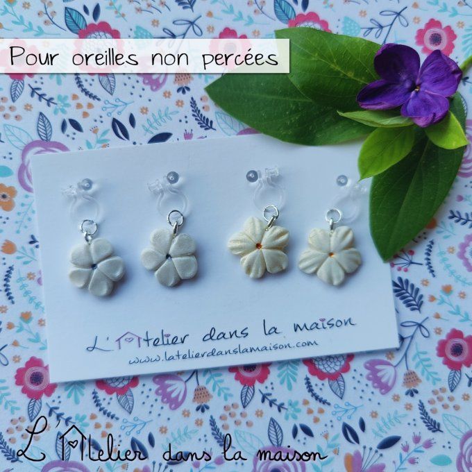 boucles clip sans trous fleur reflets or  ou argent