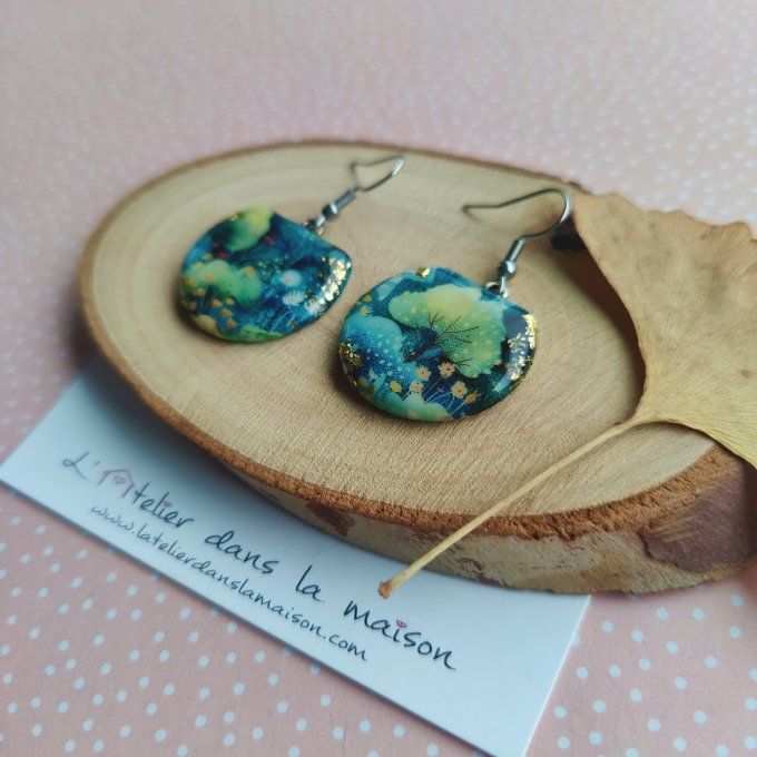 boucles d'oreilles forêt et reflets or