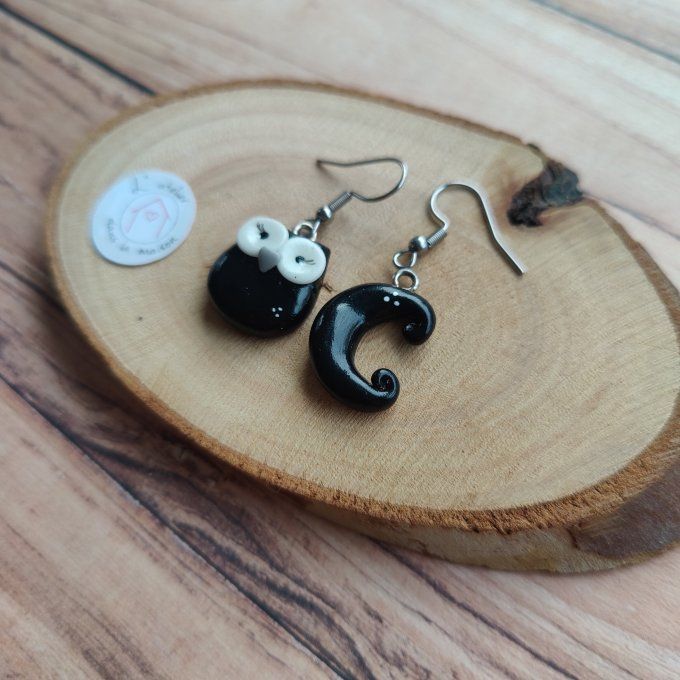 Boucles d'oreilles hibou et lune