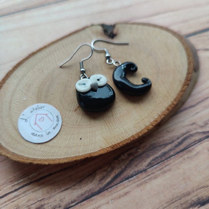 Boucles d'oreilles hibou et lune