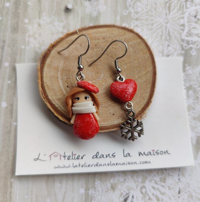 Boucles asymétriques Mina, coeur et flocon