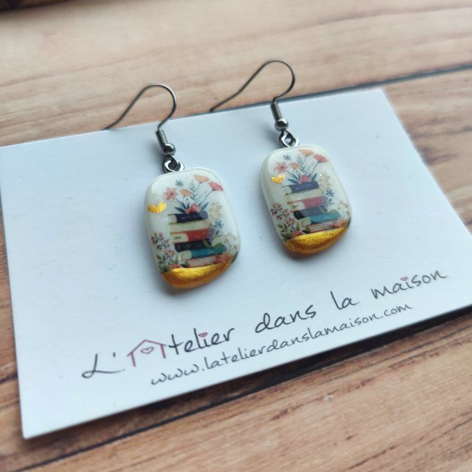 boucles d'oreilles bibliothèque livres