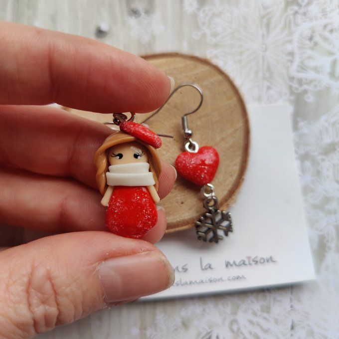 Boucles asymétriques Mina, coeur et flocon