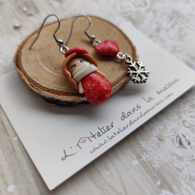 Boucles asymétriques Mina, coeur et flocon