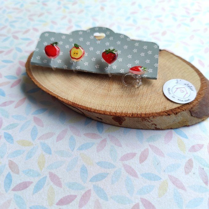 Boucles d'oreilles avec ou sans perçage fraises ou pommes