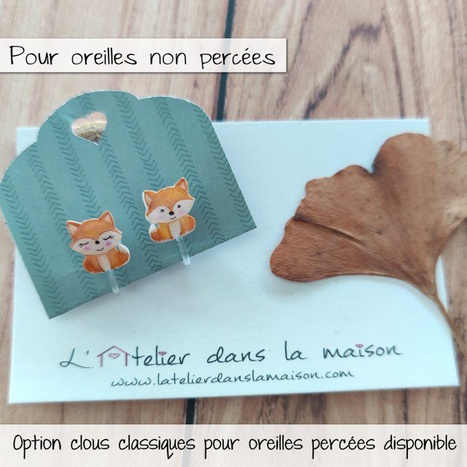 Boucles d'oreilles sans perçage renard