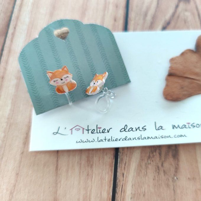 Boucles d'oreilles sans perçage renard