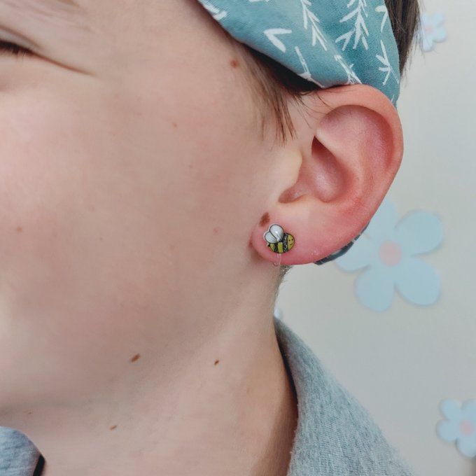 Boucles d'oreilles avec ou sans perçage abeille et fleur