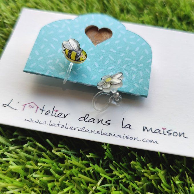boucles clip sans perçage fleur et abeille