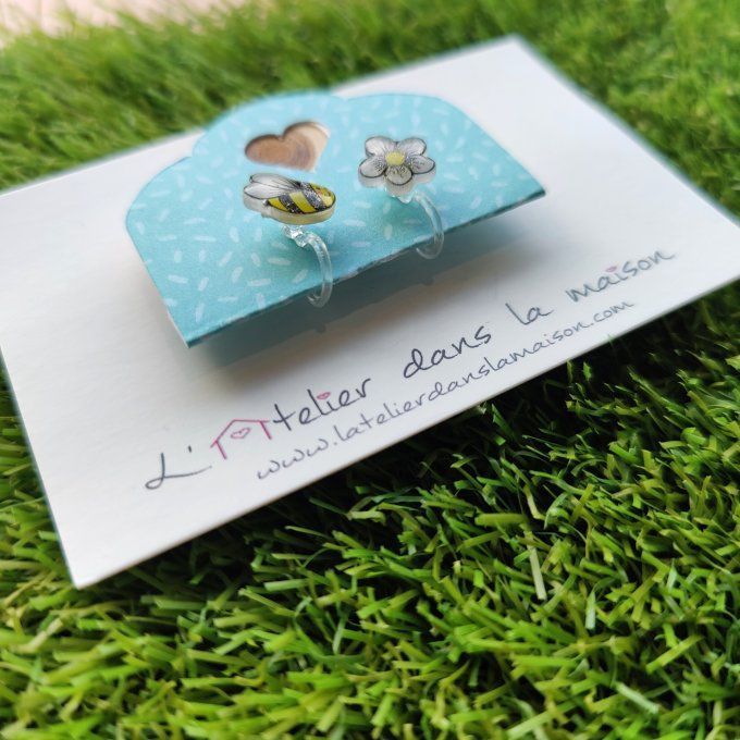 boucles sans perçage enfant abeille et fleur