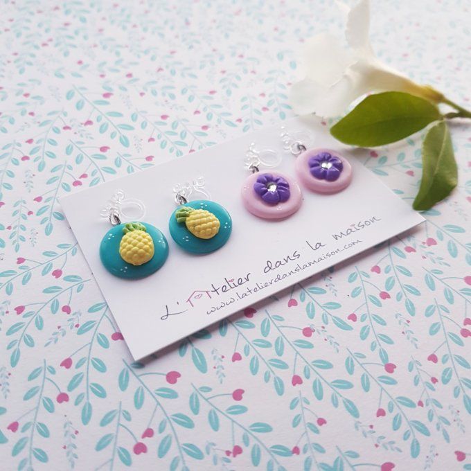 boucles sans trous ton turquoise et violet