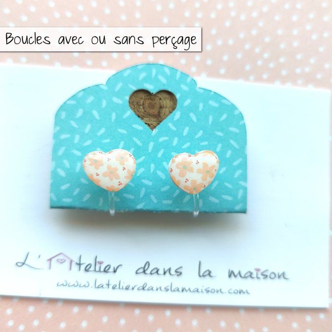 Boucles d'oreilles sans perçage coeur fleuri