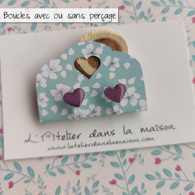 Boucles d'oreilles sans perçage coeur violet petits défauts