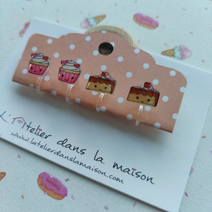 Boucles d'oreilles avec ou sans perçage cupcake ou gâteau