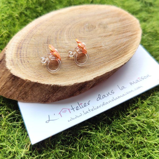 Boucles d'oreilles sans perçage enfant en simili coeur fond rose
