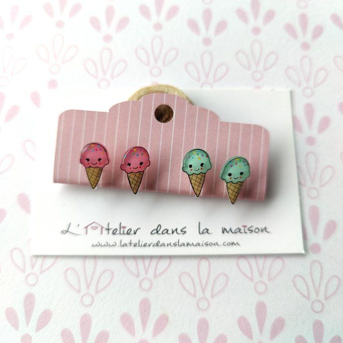 Boucles d'oreilles avec ou sans perçage cornet de glace