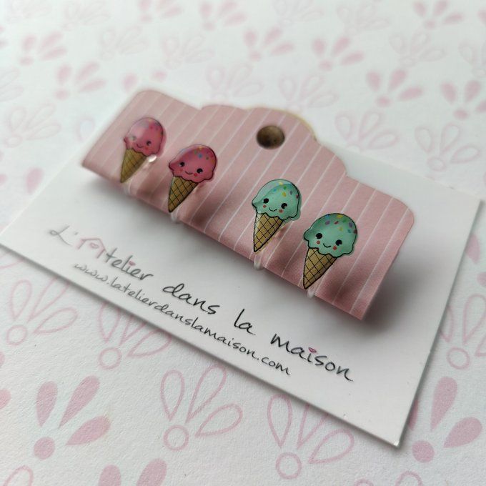 Boucles d'oreilles avec ou sans perçage cornet de glace