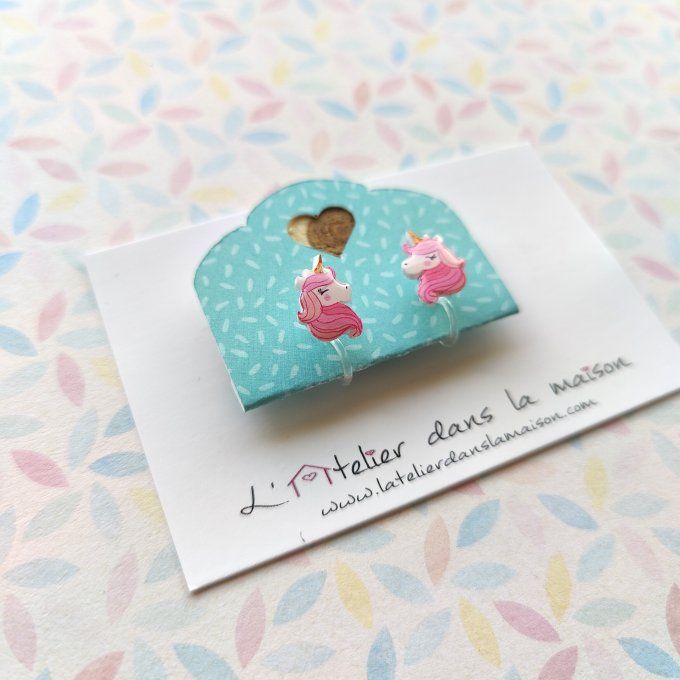 Boucles d'oreilles sans perçage licornes roses