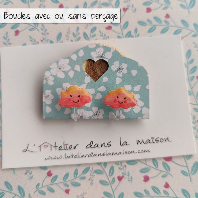 Boucles d'oreilles sans perçage nuages orangés