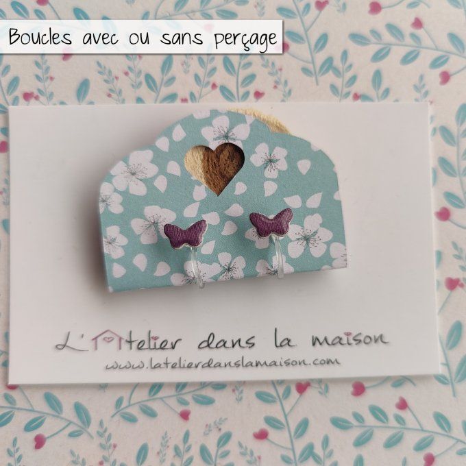 Boucles d'oreilles sans perçage papillon violet foncé