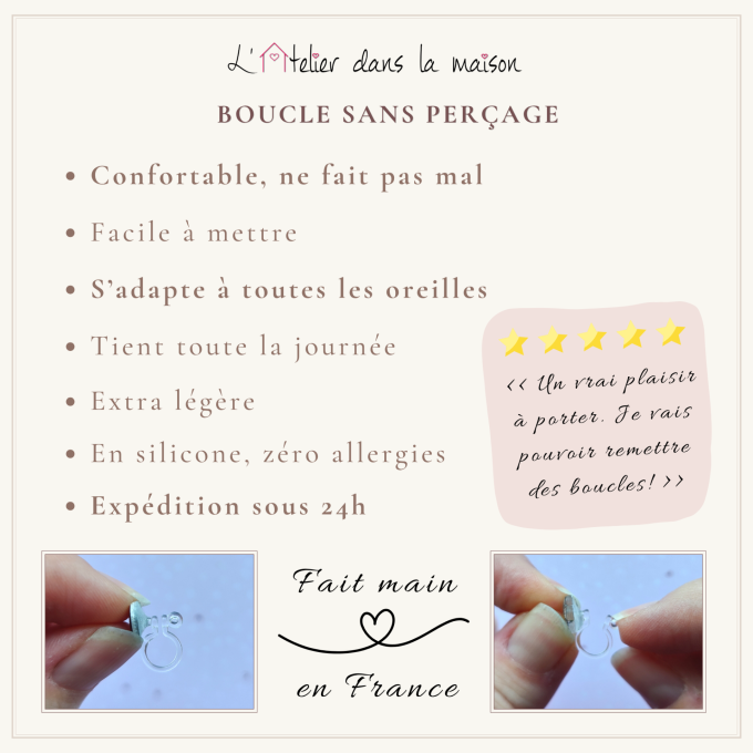 Boucles d'oreilles arrondies motif feuillage sans perçage