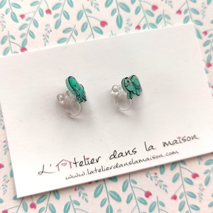 Boucles d'oreilles sans perçage pieuvre et tortue