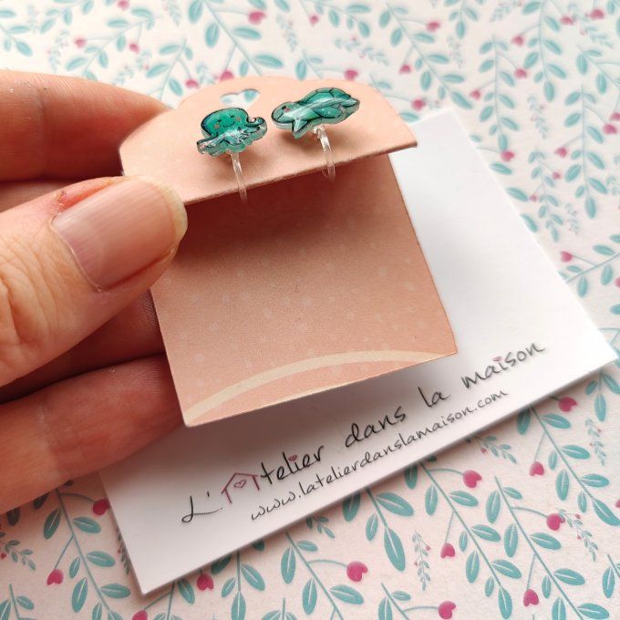 Boucles d'oreilles sans perçage pieuvre et tortue