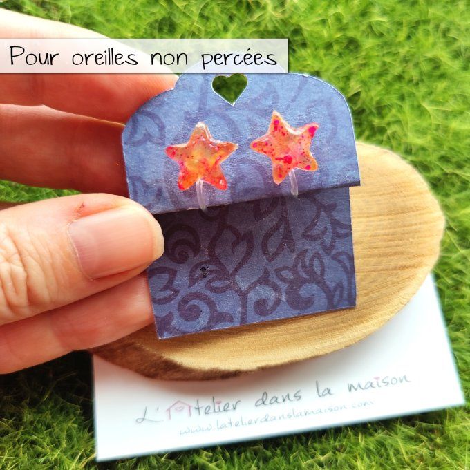 boucles étoiles or et rouge sans trous