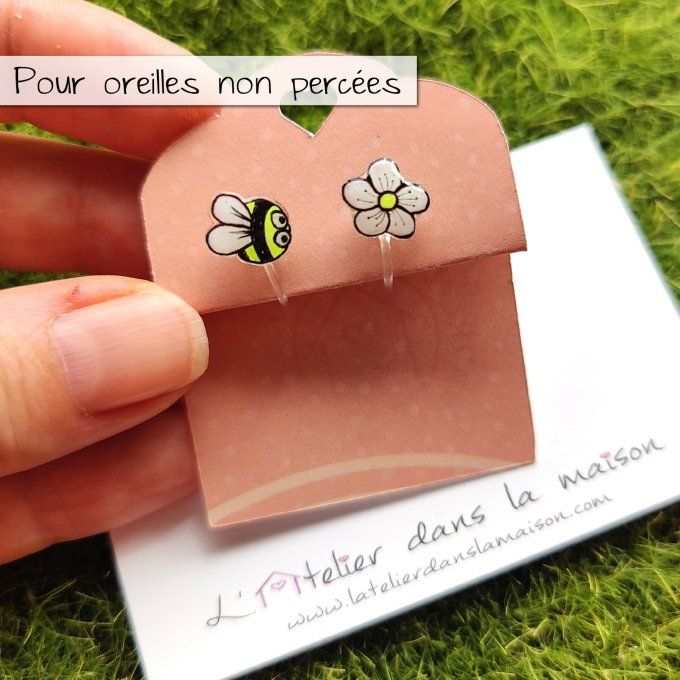 boucles sans perçage abeille et fleur